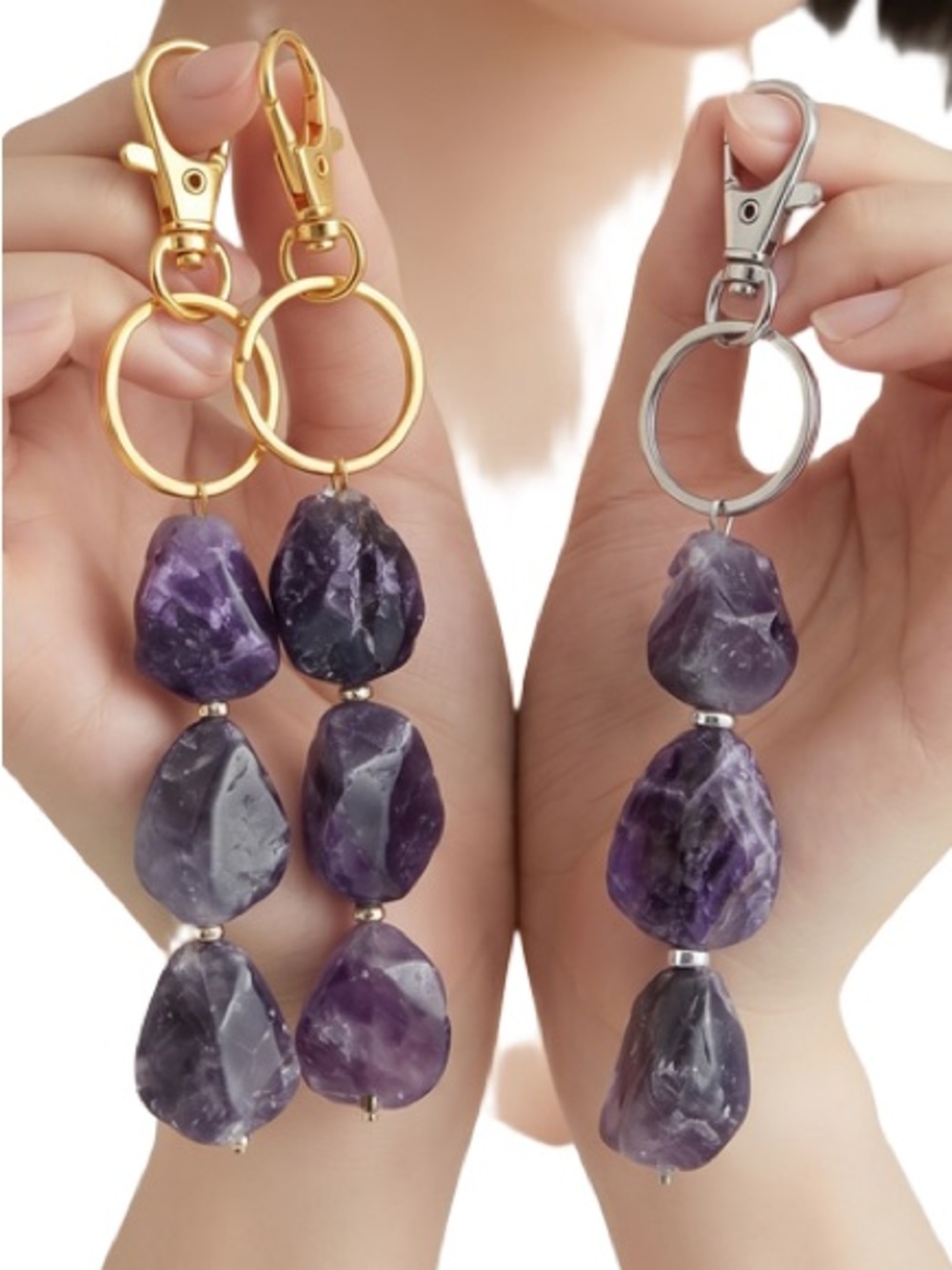 Amethyst gemstone beaded keychain
